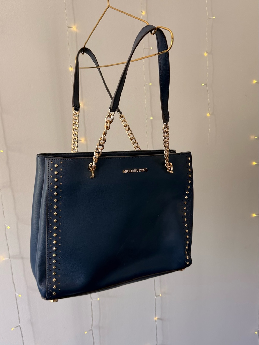 Michael Kors Studded Tote Bag | Navy/Gold Chain Straps | Excellent Condition